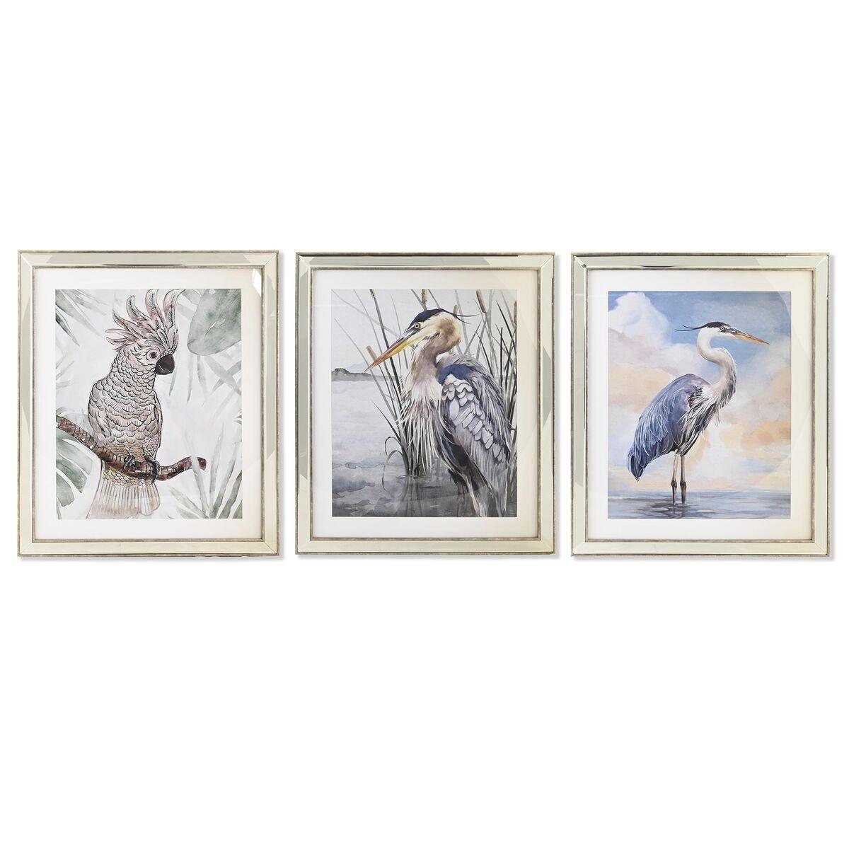 - Lærredsmalerier med fuglemotiver, blå/beige, 40 × 60 cm og 56 × 66 cm