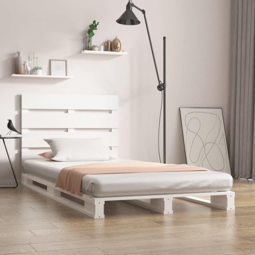 Sengeramme i massivt fyrretræ 75×190 cm - hvid palleseng/platformsseng