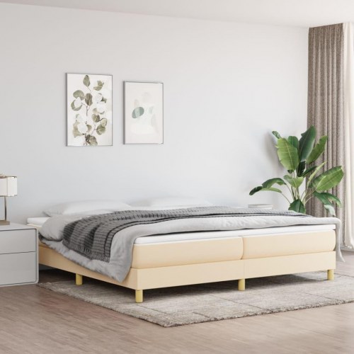 Boxspring sengeramme 200×200 cm - stof, cremefarvet