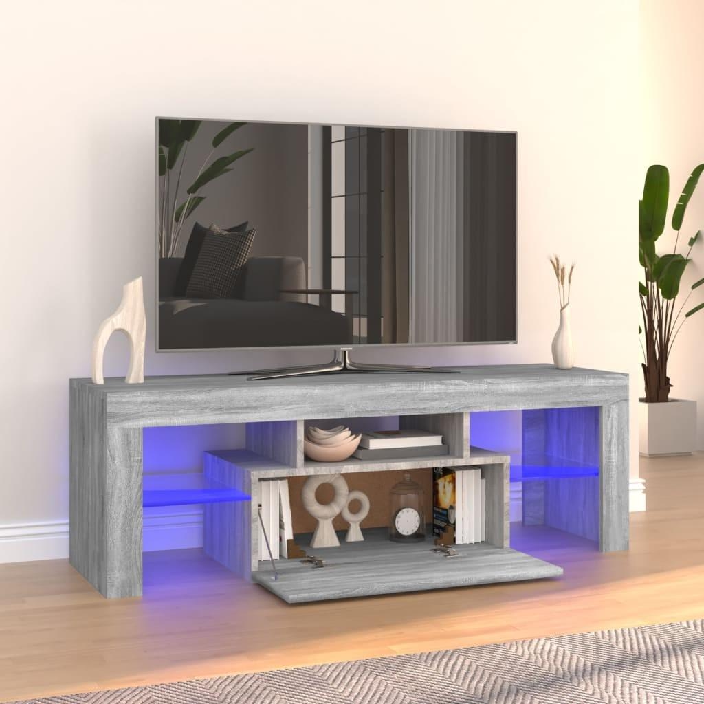 Tv-bord med LED-lys 120x35x40 cm grå sonoma-eg