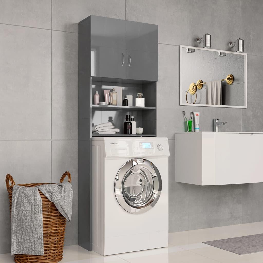 Vaskemaskineskab 64x25,5x190 cm spånplade grå højglans
