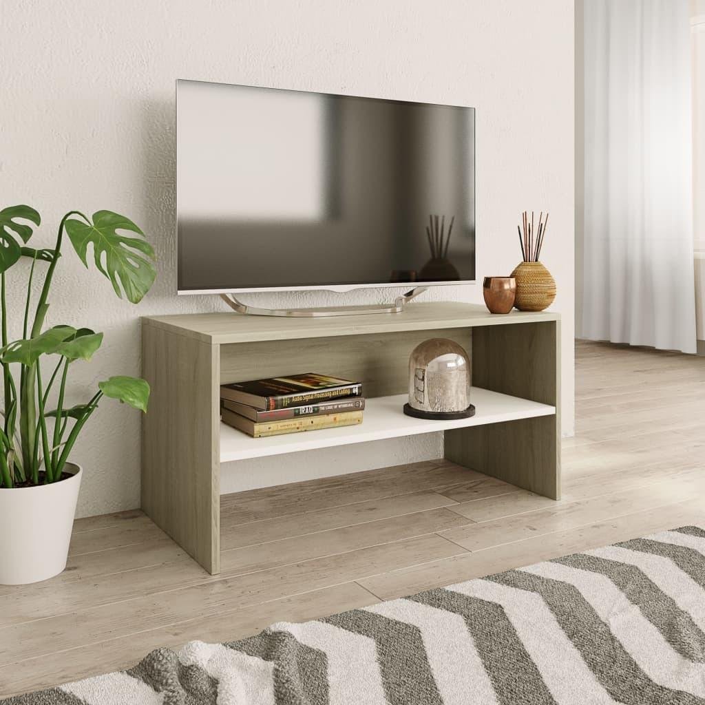 Tv-bord 80x40x40 cm konstrueret træ hvid og egetræsfarvet