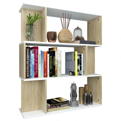 Bogskab/rumdeler 80 x 24 x 96 cm spånplade hvid og sonoma-eg