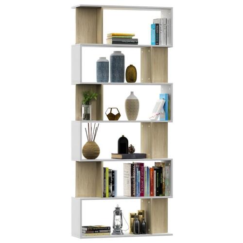 Bogreol/rumdeler 80x24x192 cm konstrueret træ hvid og sonoma-eg
