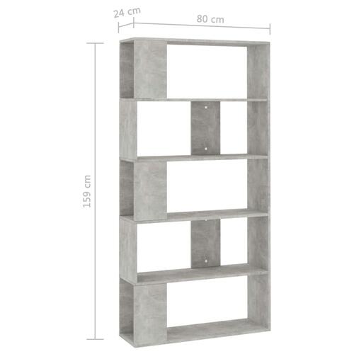 Bogreol/rumdeler 80x24x159 cm konstrueret træ betongrå