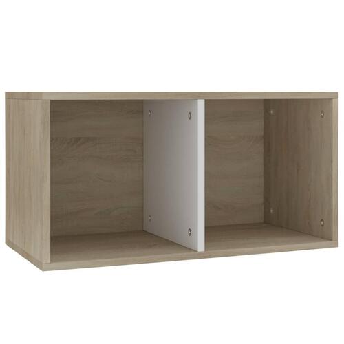 Reol til lp'er 71x34x36 cm konstrueret træ hvid og sonoma-eg