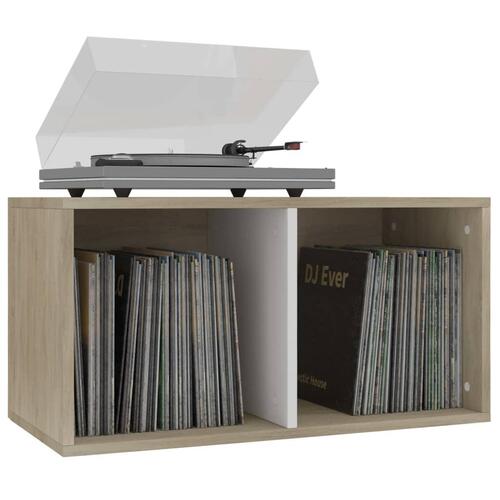 Reol til lp'er 71x34x36 cm konstrueret træ hvid og sonoma-eg