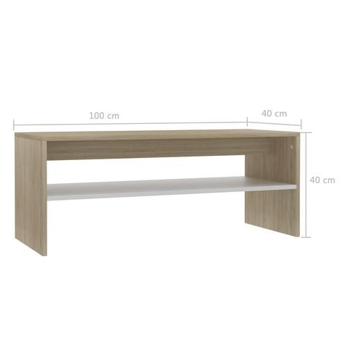 Sofabord 100x40x40 cm konstrueret træ hvid og sonoma-eg