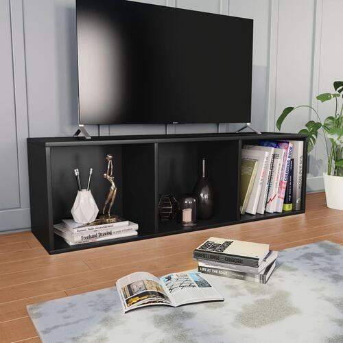 Bogreol/tv-bord 36x30x114 cm konstrueret træ sort
