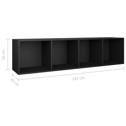 Bogreol/tv-bord 36x30x143 cm konstrueret træ sort