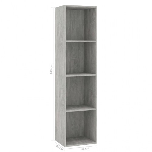 Bogreol/tv-bord 36×30×143 cm i konstrueret træ - betongrå