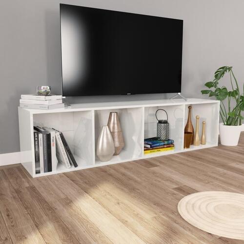 Bogreol/tv-bord 36x30x143 cm konstrueret træ hvid højglans