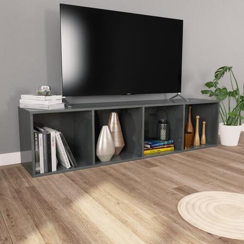 Bogreol/tv-bord 36x30x143 cm konstrueret træ grå højglans