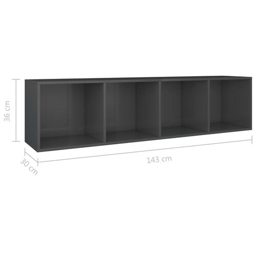 Bogreol/tv-bord 36x30x143 cm konstrueret træ grå højglans