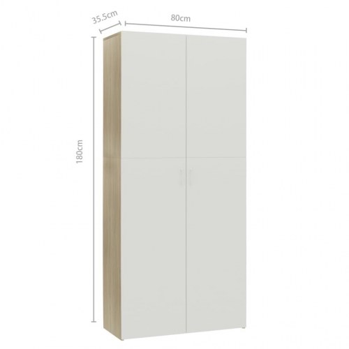 Skoskab 80x35,5x180 cm konstrueret træ hvid og sonoma-eg