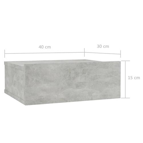 Svævende natbord 40 x 30 x 15 cm spånplade betongrå
