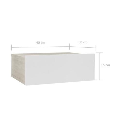 Svævende natbord 40 x 30 x 15 cm spånplade hvid og sonoma-eg