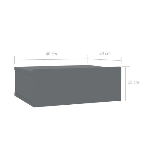 Væghængt natbord 40x30x15 cm konstrueret træ grå højglans