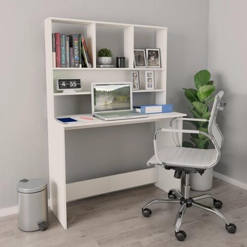 Skrivebord m. hylder 110x45x157 cm konstrueret træ hvid