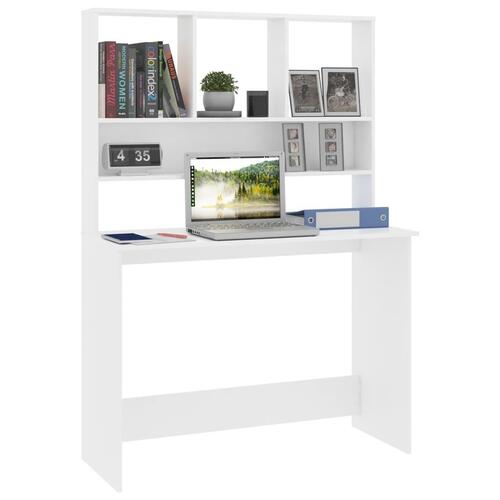 Skrivebord m. hylder 110x45x157 cm konstrueret træ hvid