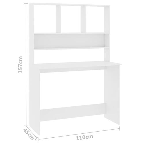 Skrivebord m. hylder 110x45x157 cm konstrueret træ hvid