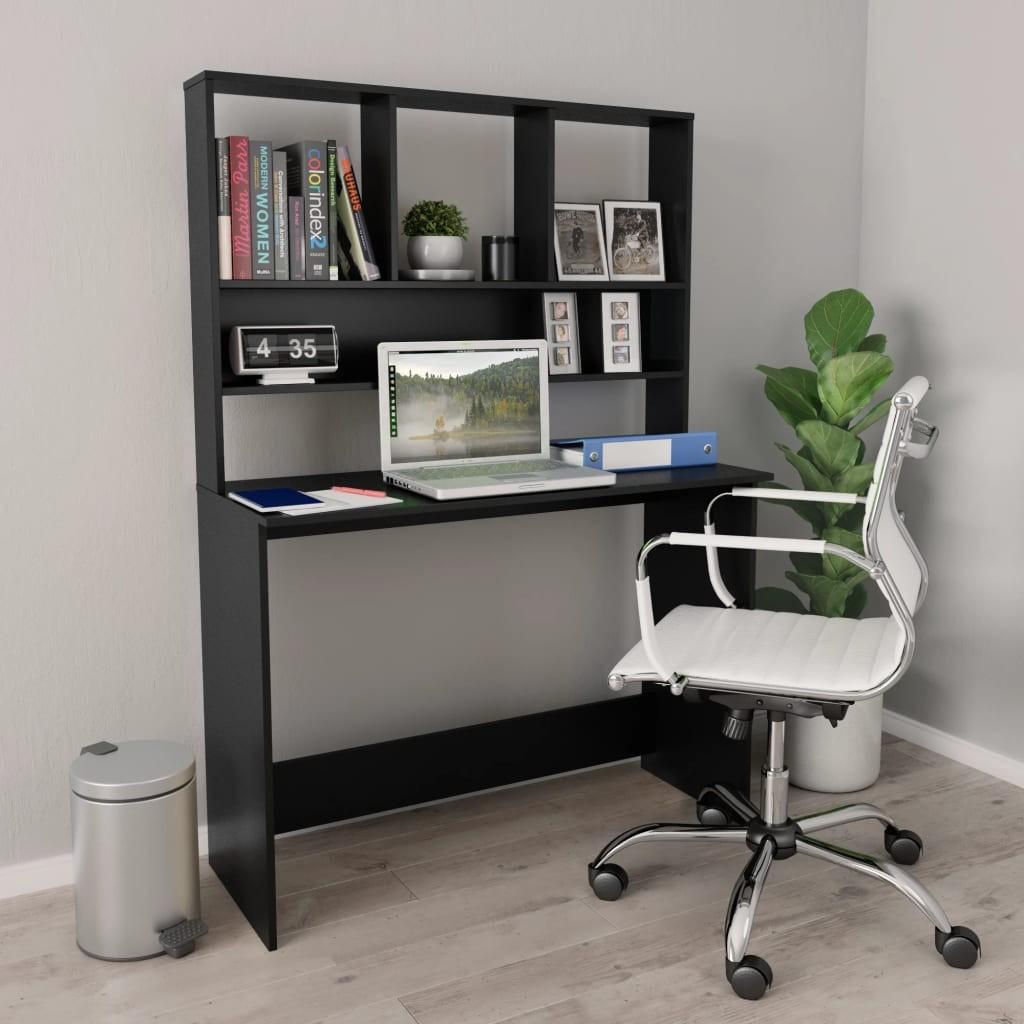 Skrivebord m. hylder 110x45x157 cm konstrueret træ sort