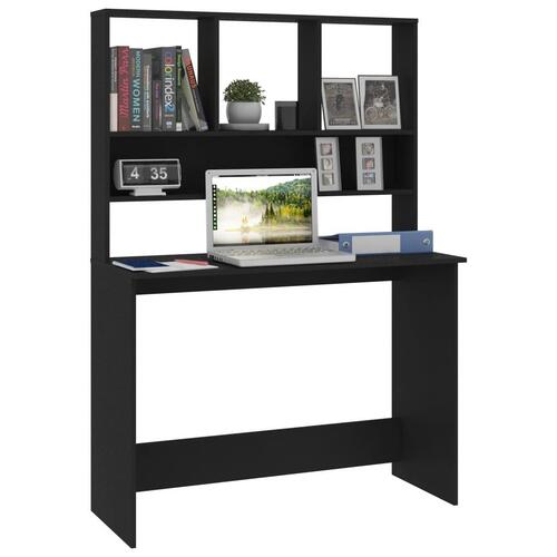 Skrivebord m. hylder 110x45x157 cm konstrueret træ sort