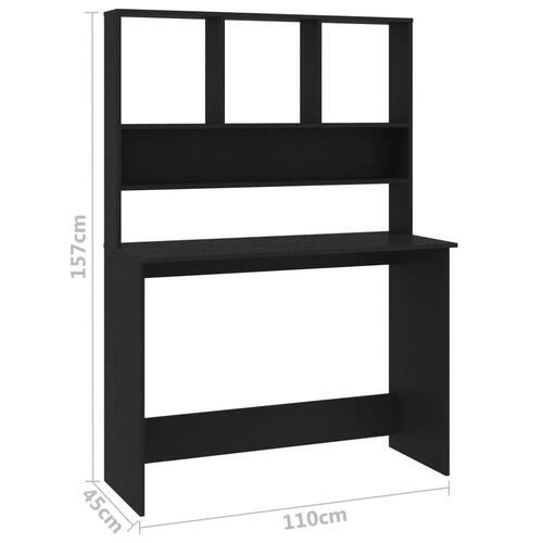 Skrivebord m. hylder 110x45x157 cm konstrueret træ sort