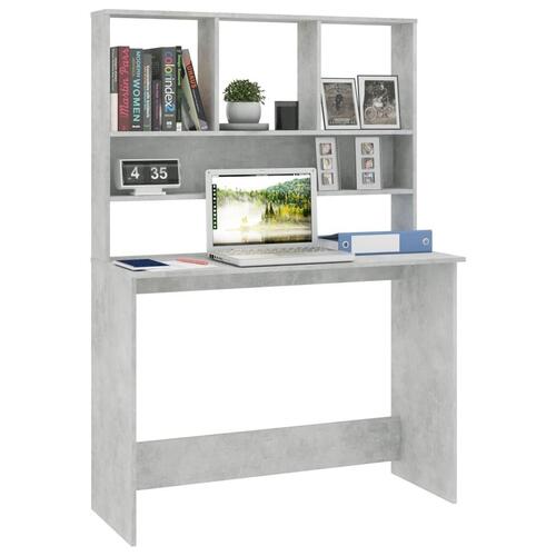 Skrivebord m. hylder 110x45x157 cm konstrueret træ betongrå