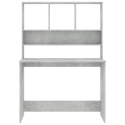 Skrivebord m. hylder 110x45x157 cm konstrueret træ betongrå