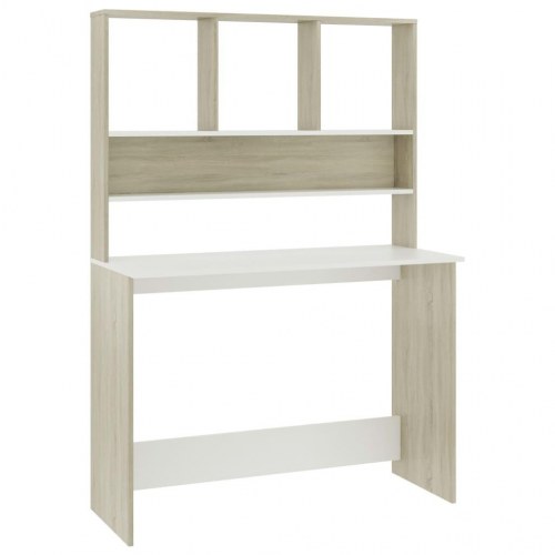 Skrivebord med hylder - 110 × 45 × 157 cm, spånplade, hvid/sonoma-eg