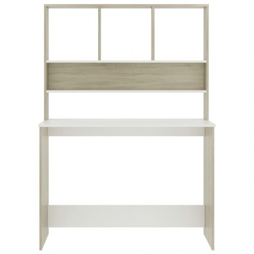 Skrivebord med hylder - 110 × 45 × 157 cm, spånplade, hvid/sonoma-eg
