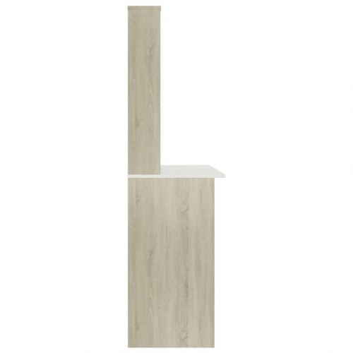 Skrivebord med hylder - 110 × 45 × 157 cm, spånplade, hvid/sonoma-eg