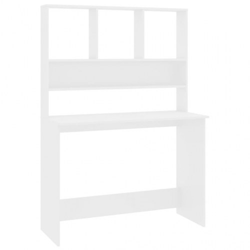 Skrivebord m. hylder 110x45x157cm konstrueret træ hvid højglans