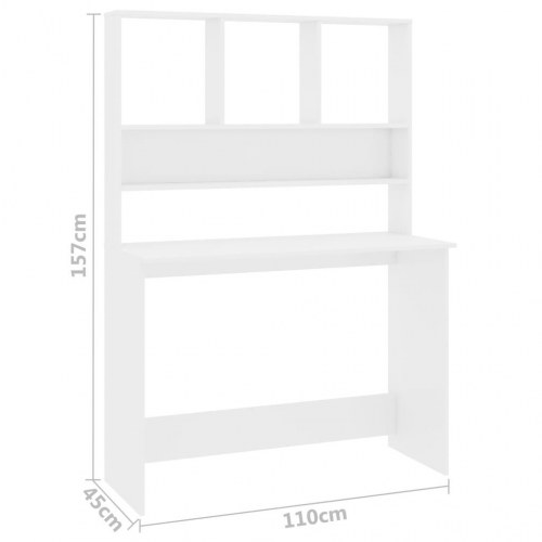 Skrivebord m. hylder 110x45x157cm konstrueret træ hvid højglans