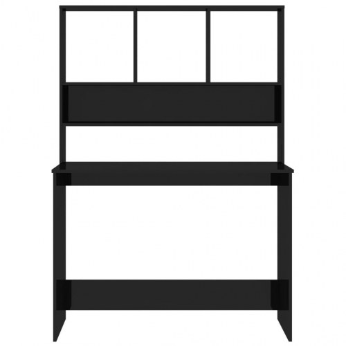 Skrivebord med hylder 110×45×157 cm - sort højglans, konstrueret træ