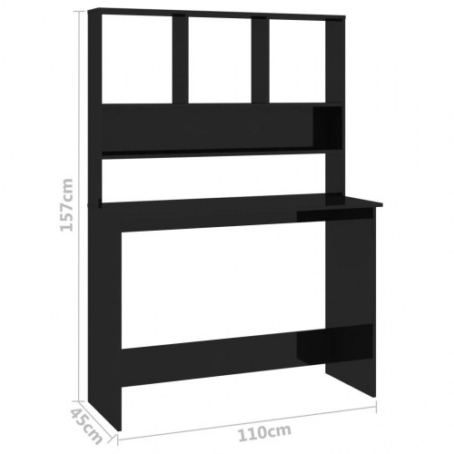 Skrivebord med hylder 110×45×157 cm - sort højglans, konstrueret træ