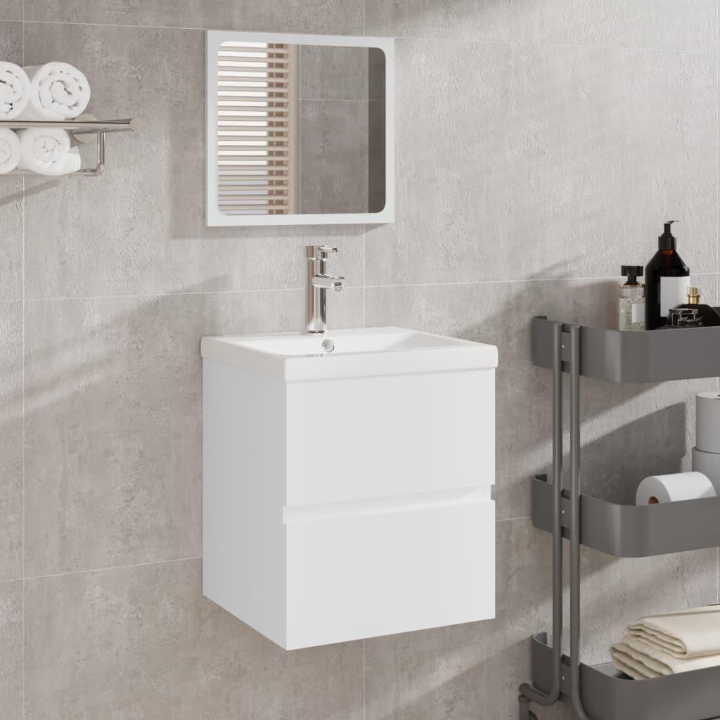 Underskab til badeværelse med håndvask og spejl hvid
