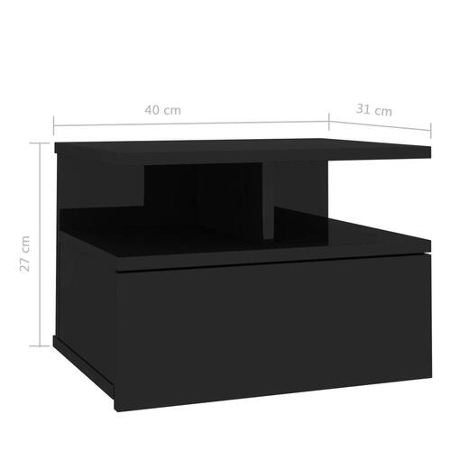 Væghængt natbord 40x31x27 cm konstrueret træ sort højglans