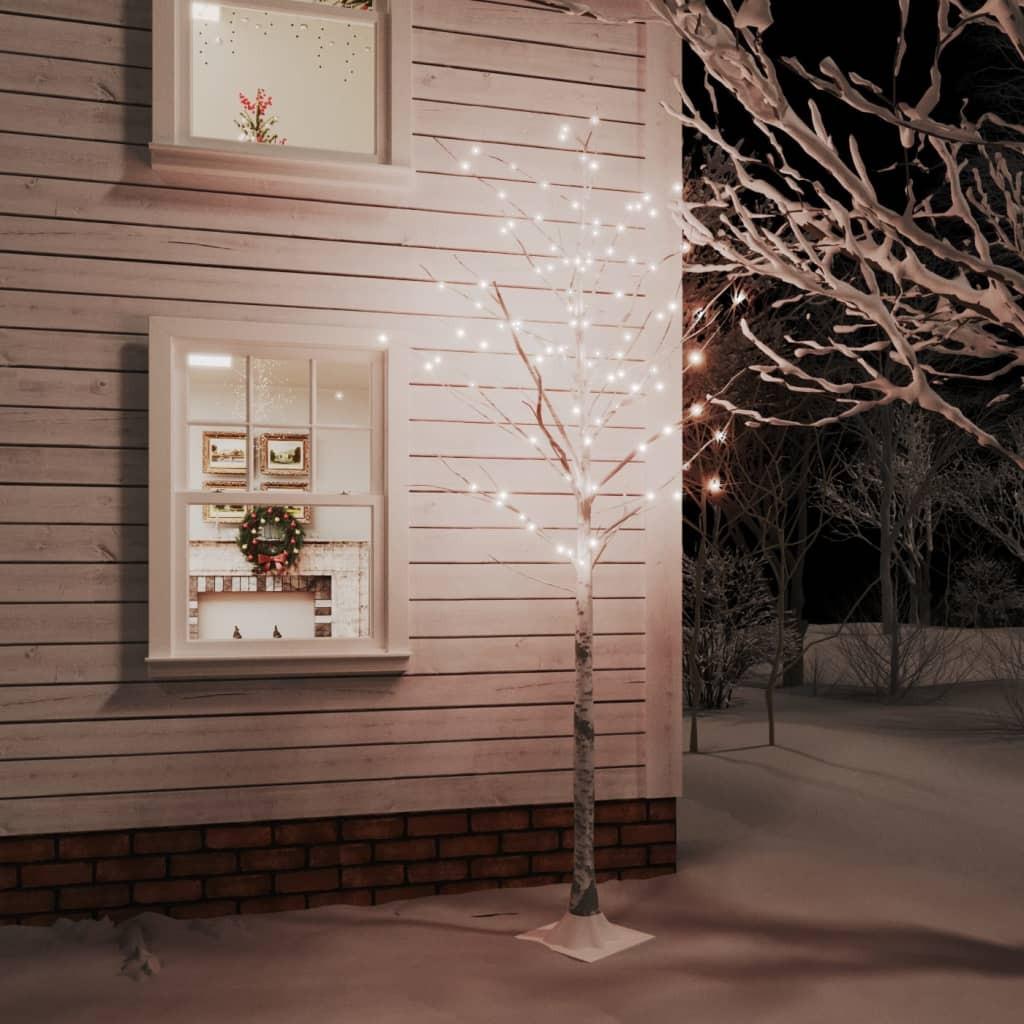 LED-birketræ 220 cm 128 LED'er varmt hvidt lys hvid