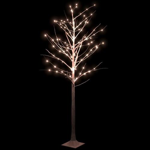 LED-birketræ 220 cm 128 LED'er varmt hvidt lys hvid