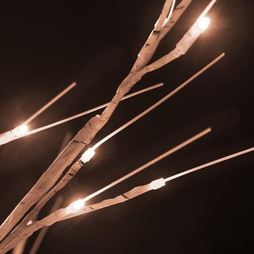 LED-birketræ 220 cm 128 LED'er varmt hvidt lys hvid