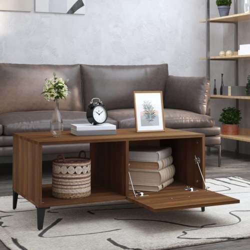 Sofabord 90x50x40 cm konstrueret træ brun egetræsfarve