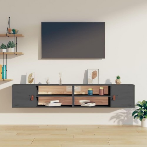 Vægskabe 2 stk. 80×30×30 cm - massivt fyrretræ, grå
