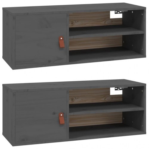 Vægskabe 2 stk. 80×30×30 cm - massivt fyrretræ, grå