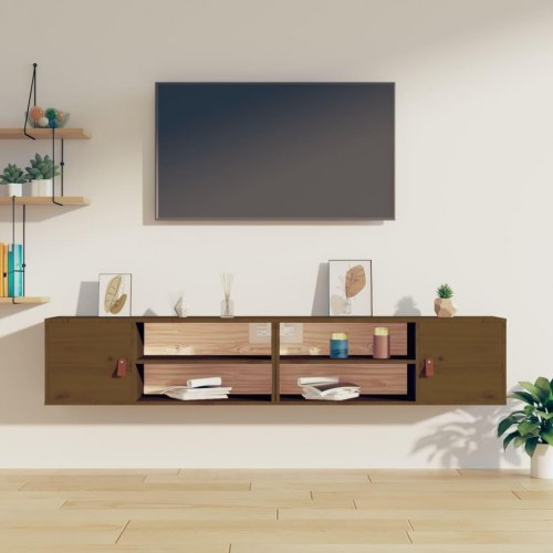 Vægskabe 2 stk. 80×30×30 cm i massivt fyrretræ - gyldenbrun