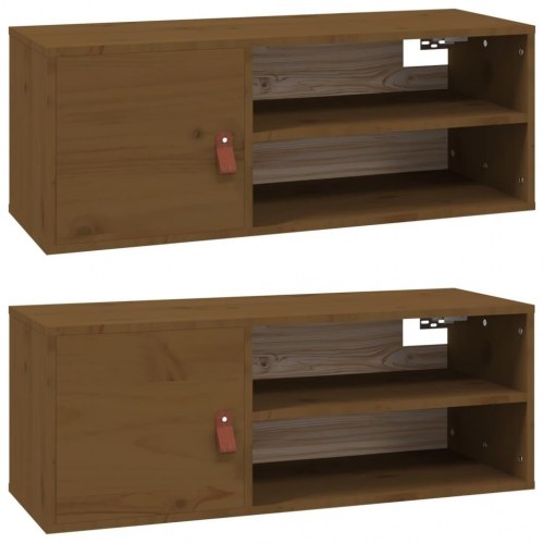 Vægskabe 2 stk. 80×30×30 cm i massivt fyrretræ - gyldenbrun