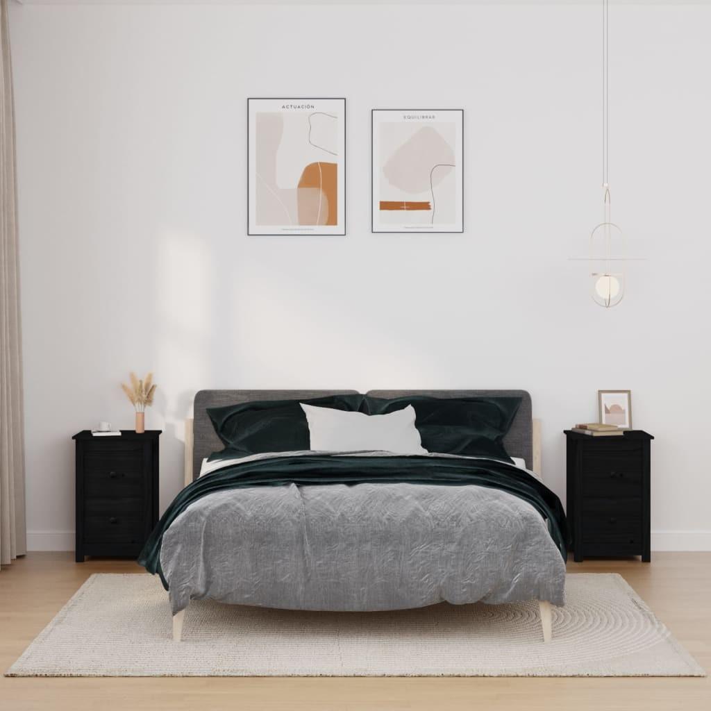 Sengeborde 2 stk. 40x35x61,5 cm massivt fyrretræ sort