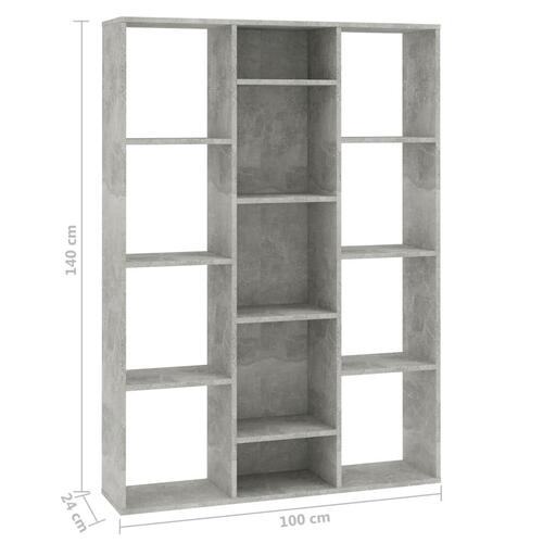 Rumdeler/bogreol 100x24x140 cm konstrueret træ betongrå