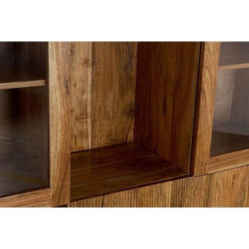 Vitrineskab i akacie og glas - 145 × 40 × 162 cm, brun/sort